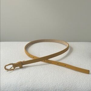 WHBM Slim Mustard Yellow Leather Belt with Gold Buckle. Size S